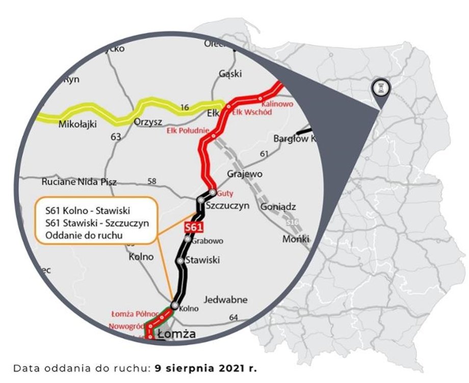 Nowy fragment S61 zostanie oddany do użytku w poniedziałek 9 sierpnia. 