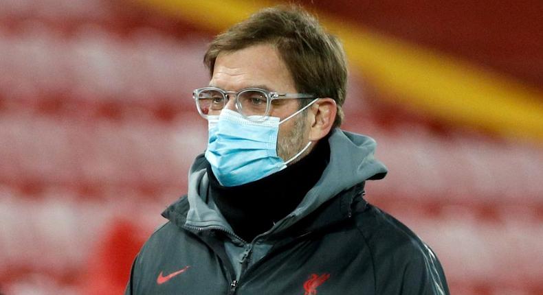 Liverpool manager Jurgen Klopp has urged players to be vaccinated against coronavirus Creator: PHIL NOBLE