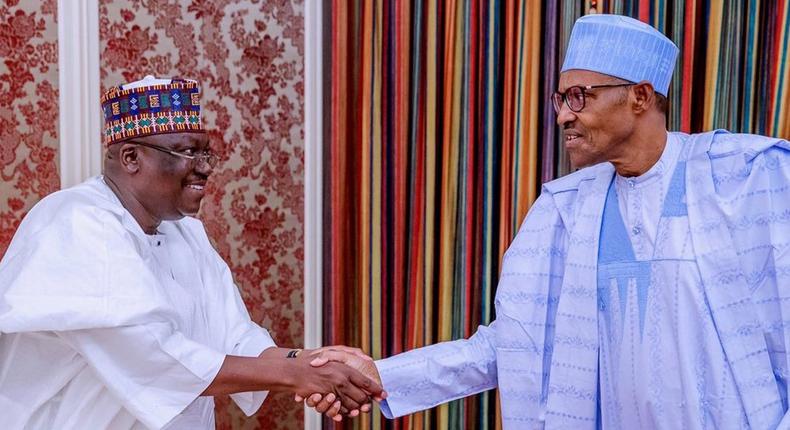 President of the Senate Ahmad Lawan met with President Muhammadu Buhari in his office, at the Presidential Villa, Abuja. Abuja. [Twitter/@SPNigeria