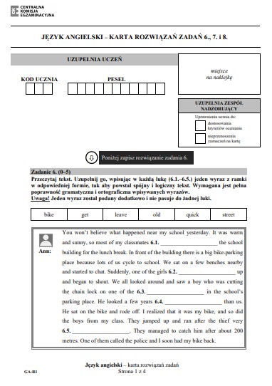 Egzamin gimnazjalny j. angielski rozszerzony - arkusz