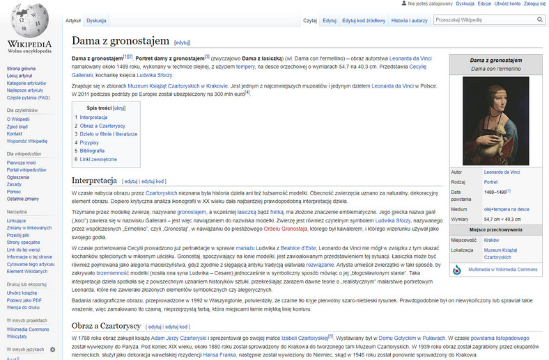 Wikipedia - stary wygląd interfejsu