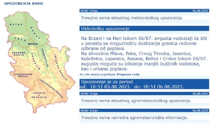 Upozorenje na rast vodostaja reka