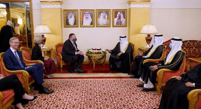 US Secretary of State Mike Pompeo met with Bahrain Foreign Minister Abdullatif bin Rashid Al-Zayani on his arrival in the capital Manama late Tuesday