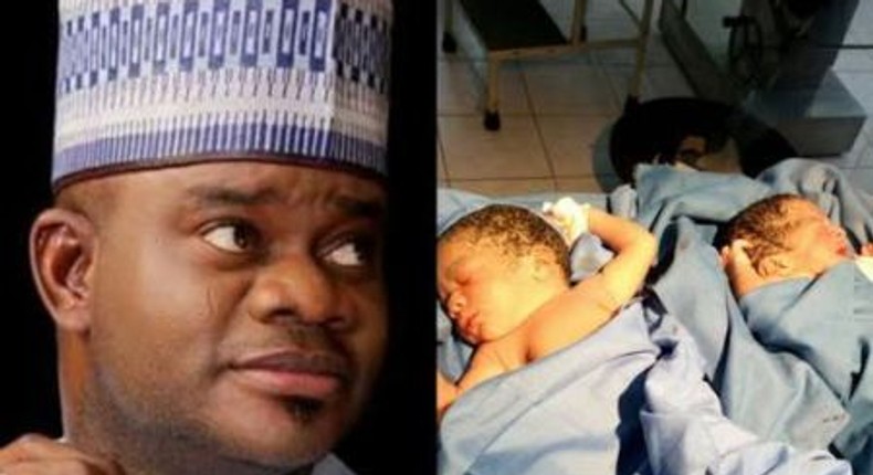 Governor Yahaya Bello (left) and his new twin boys.