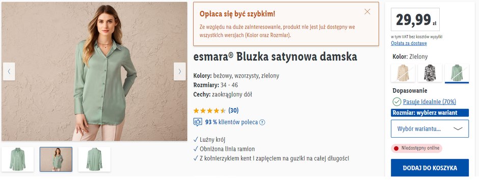 Satynowa bluzka z Lidla Elegancka, ponadczasowa i za grosze