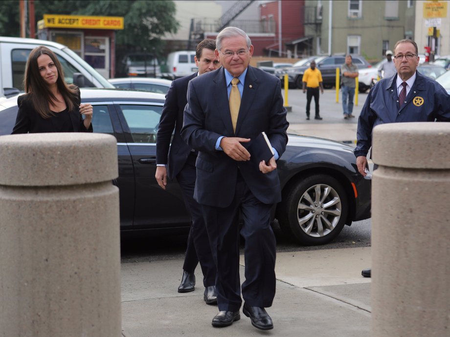 Menendez arrives to face trial for federal corruption charges in New Jersey on September 6, 2017.