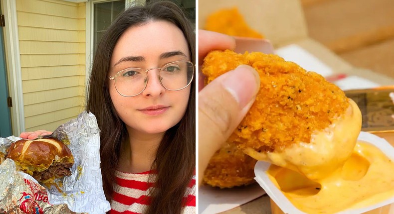 At Wendy's, I've found that you can't go wrong with any of their burgers and a side of spicy chicken nuggets.Erin McDowell/Insider; Irene Jiang/Business Insider