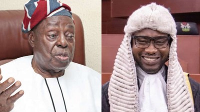 A mash up photo of Afe Babalola and his son, Tunde Afe-Babalola SAN, FCIArb.