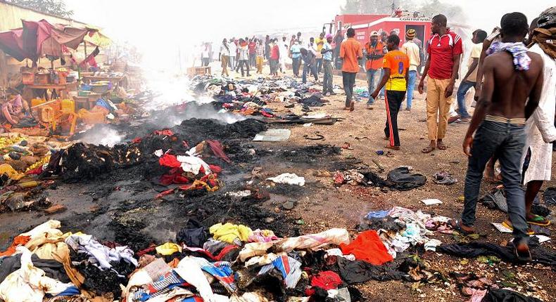 The scene of a double explosion in Jos, Plateau state on Thursday, December 11, 2014.