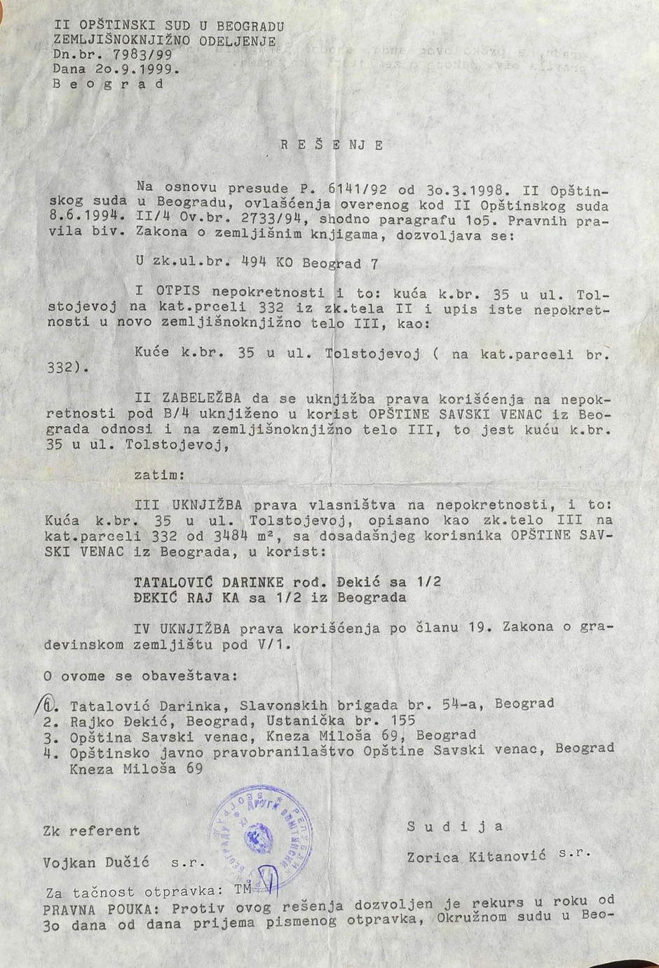 Sud je dopustio da se imanje uknjiži na njih