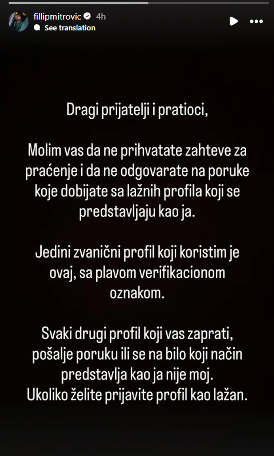 Objava Filipa Mitrovića