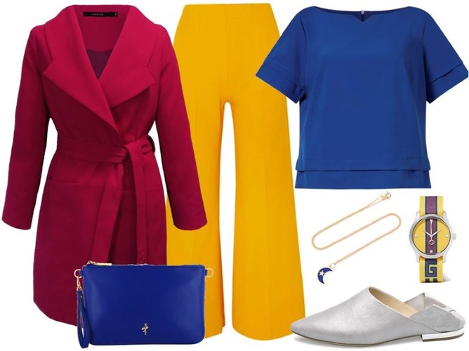 Wiosna w klimacie Mondriana. STYLIZACJA: Płaszcz-MoreMoi/moremoi.pl, bluzka-Midori Feminine Fashion, buty-Caprice/caprice.pl, torebka-Menbur/menbur.pl, spodnie,dodatki-TK Maxx