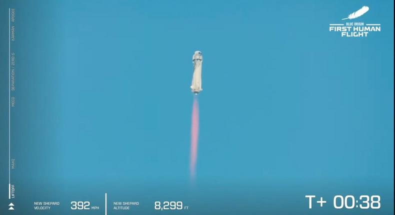 Blue Origin's New Shepard rocket launches, July 20, 2021.

