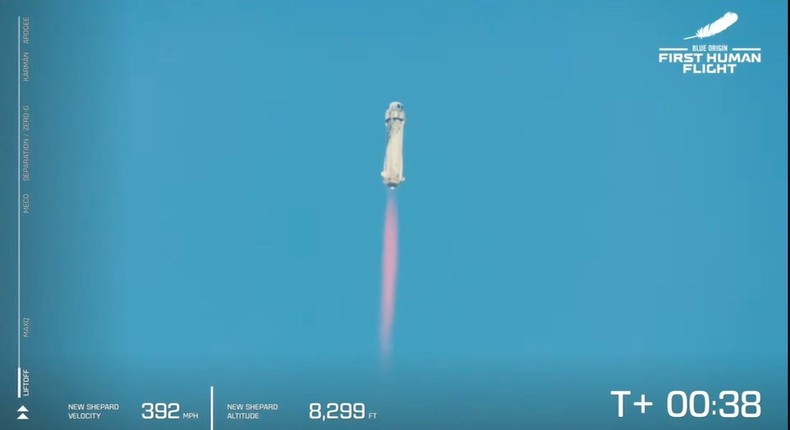 Blue Origin's New Shepard rocket launches, July 20, 2021.
