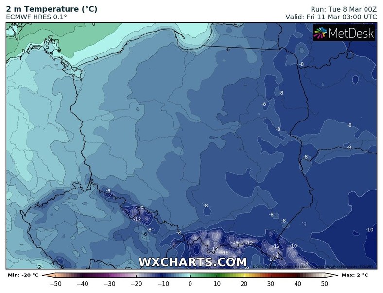 Nocami na Pogórzu słupki rtęci mogą pokazać nawet ok. -15 st. C