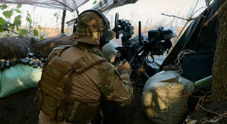 Ukrainian soldiers fire grenades towards Russian forces from a trench on the frontline near Donetsk on September 9, 2023 in Donetsk, Ukraine.Pierre Crom/Getty Images