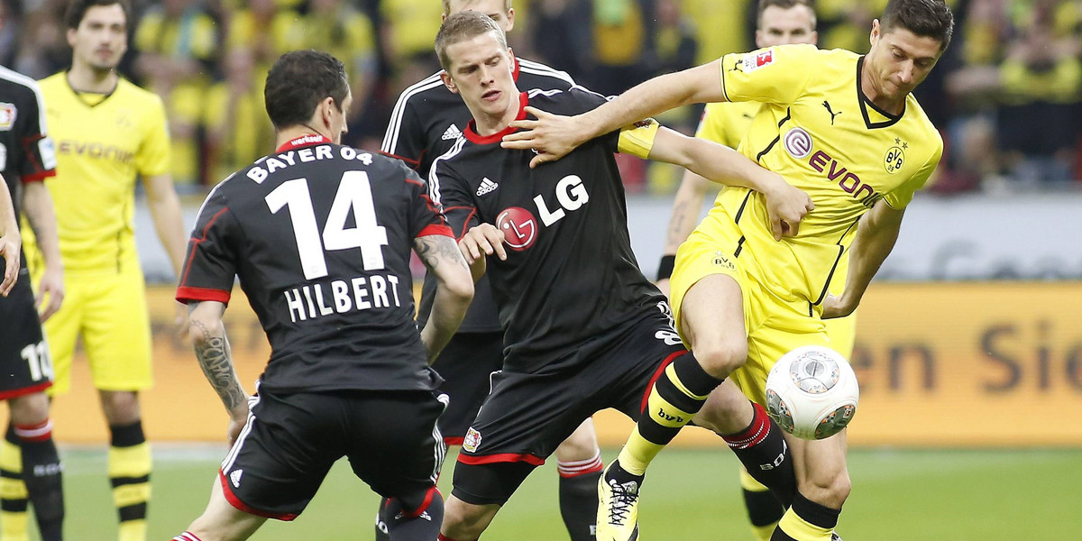 Robert Lewandowski w meczu Borussia Dortmund Bayer Leverkusen
