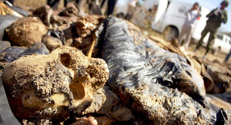 Bodies recovered from mass graves in Igula, May 204