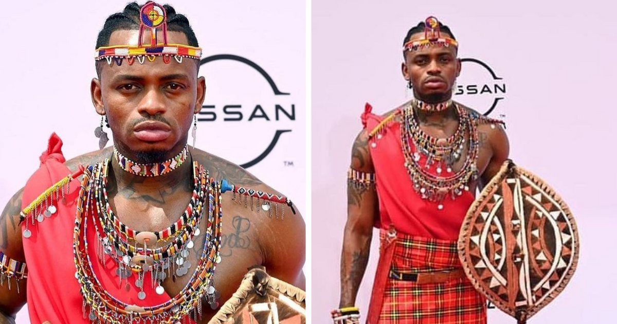 Diamond Steals the show at BET Awards Red Carpet with his Maasai Attire