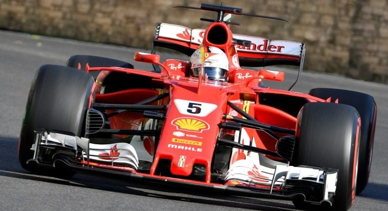 Ferrari's German driver Sebastian Vettel steers his car during the Formula One Azerbaijan Grand Prix at the Baku City Circuit in Baku on June 25, 2017