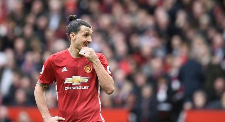 Manchester United's striker Zlatan Ibrahimovic gestures during the English Premier League football match against Bournemouth March 4, 2017