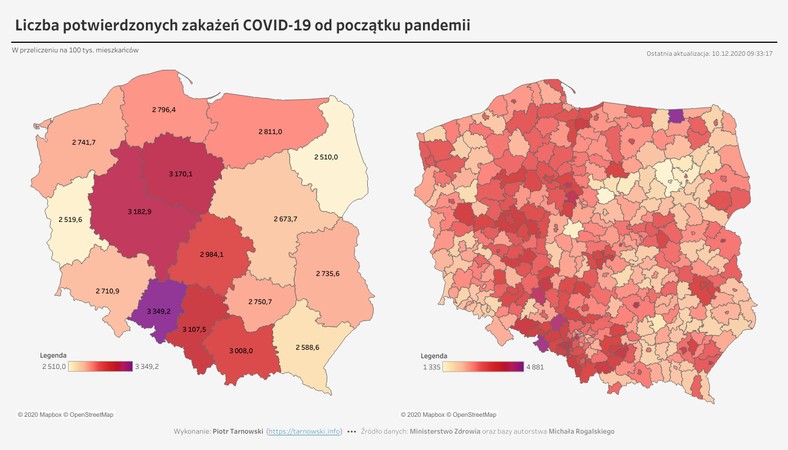 Liczba zakażeń COVID-19 od początku epidemii