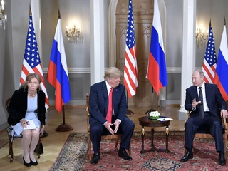 Donald Trump i Władimir Putin podczas spotkania w Helsinkach, 16 lipca 2018 r.