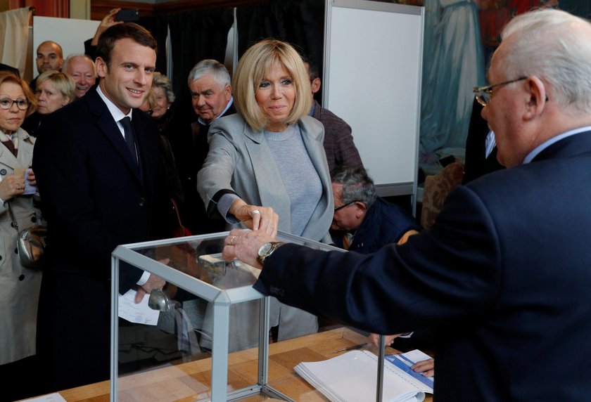 Brigitte Trogneux, wife of Emmanuel Macron, head of the political movement En Marche !, or Onwards !