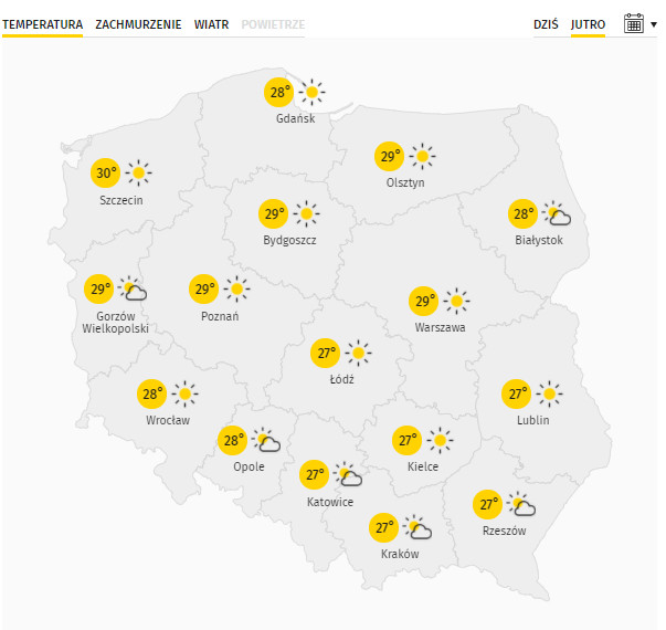 Temperatura w Polsce w niedzielę 16 sierpnia