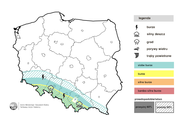 Słabe burze możliwe są tylko punktowo w południowej Polsce