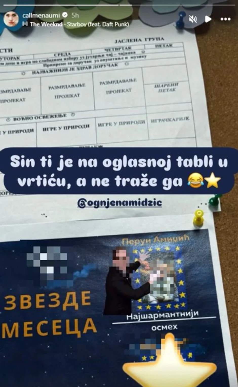 Sin Ognjena Amidžića osvanuo na oglasnoj tabli vrtića 