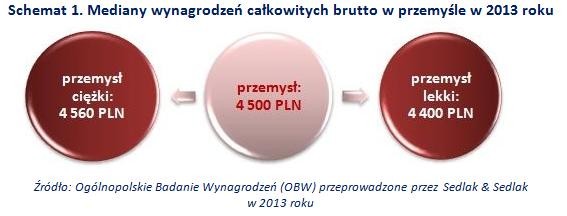 Mediany wynagrodzeń całkowitych brutto w przemyśle w 2013 roku