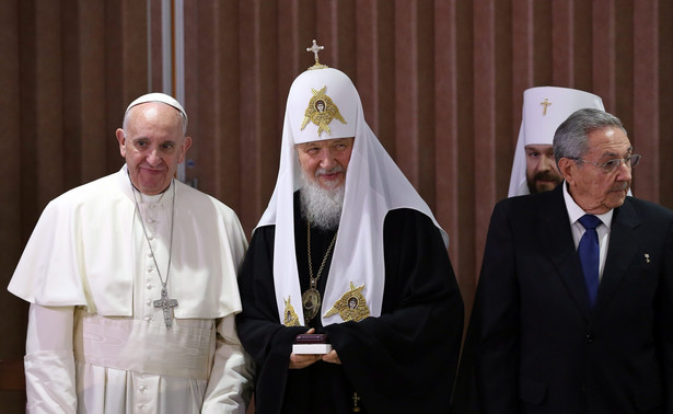 Papież Franciszek, patriarcha moskiewski Cyryl i prezydent Kuby Raul Castro w Hawanie