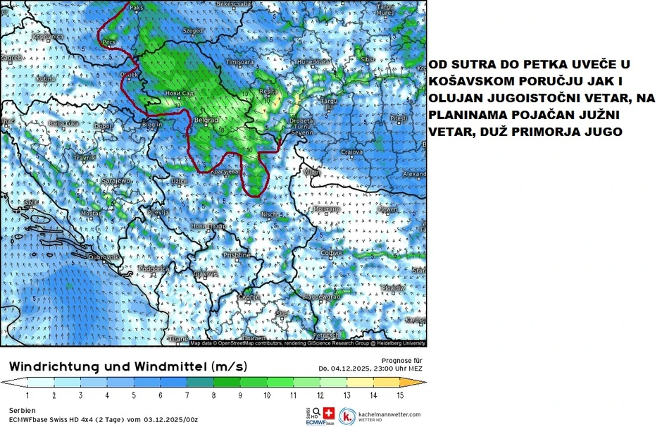 Olujni vetar od četvrtka do petka