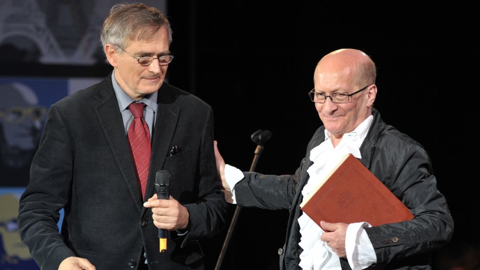 Olgierd Łukaszewicz i Wojciech Pszoniak podczas 70. urodzin Wojciecha Pszoniaka w Teatrze Muzycznym w Gliwicach