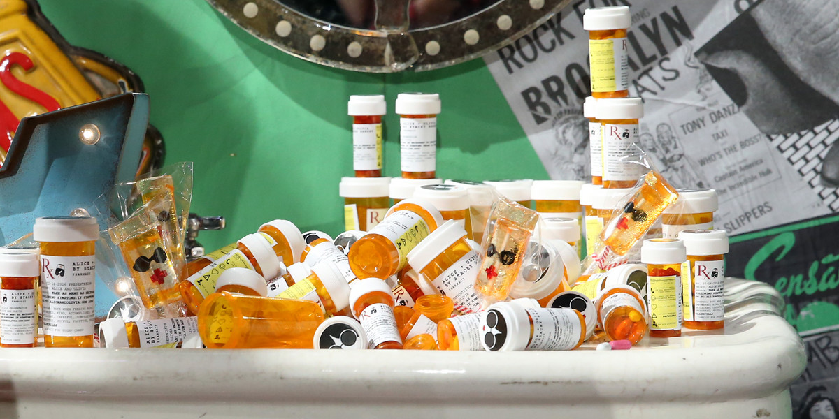 A pill bottle installation on display at the alice + olivia by Stacey Bendet Fall 2016 presentation at The Gallery, Skylight at Clarkson Sq on February 16, 2016 in New York City.