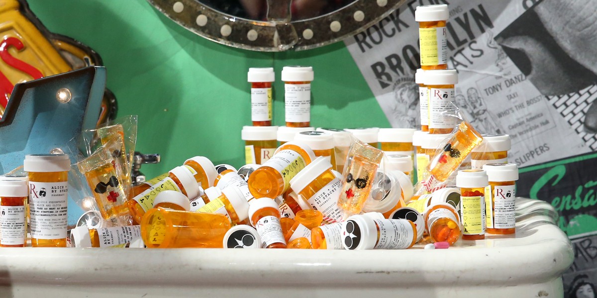 A pill bottle installation on display at the alice + olivia by Stacey Bendet Fall 2016 presentation at The Gallery, Skylight at Clarkson Sq on February 16, 2016 in New York City.