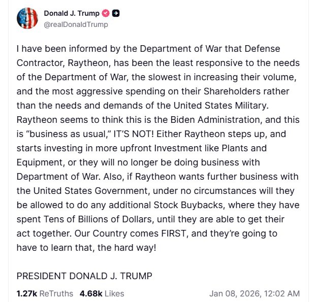 Krytyka Raytheonu przez D. Trumpa