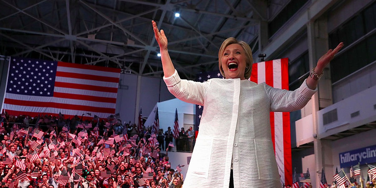 Hillary Clinton at her primary night speech in Brooklyn, New York.