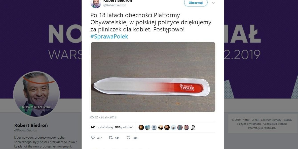 Biedroń zaatakował Platformę pilniczkiem