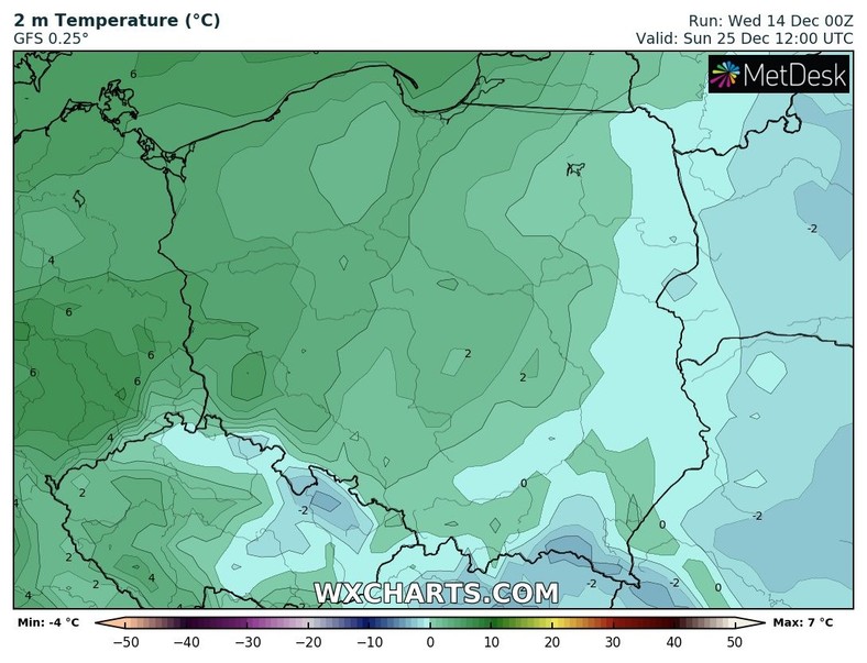 Święta również w większości kraju nie zapowiadają się zbyt zimne.