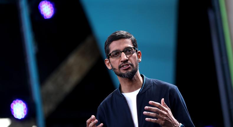 Google CEO Sundar Pichai speaking during a Google event in California in 2016.