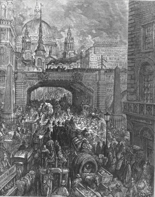 Ludgate Hill - Gustave Doré, ilustracja do książki London, A Pilgrimage z 1872 roku