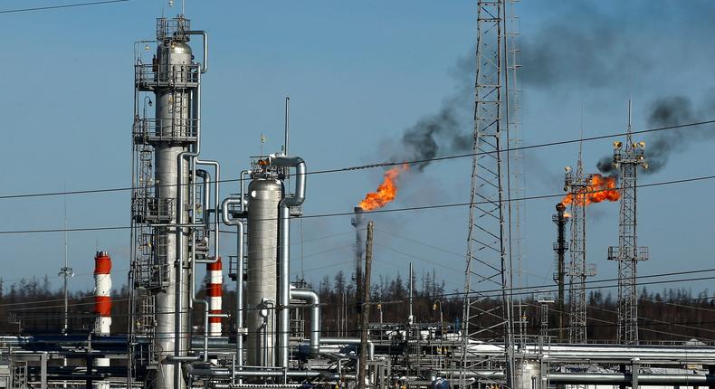 A natural and associated petroleum gas processing plant in the Yarakta Oil Field, owned by Irkutsk Oil Company, in Russia's Irkutsk Region on March 11, 2019.