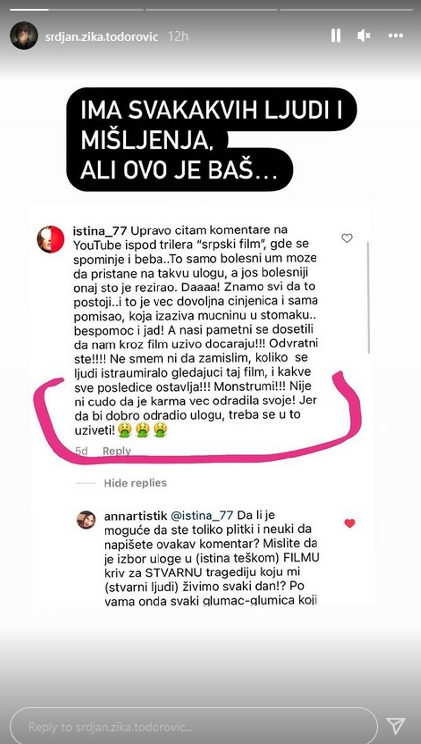Srđan Žika Todorović - komentari na instagramu