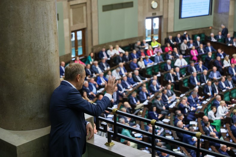 Przewodniczący Platformy Obywatelskiej Donald Tusk na sali obrad Sejmu w Warszawie.