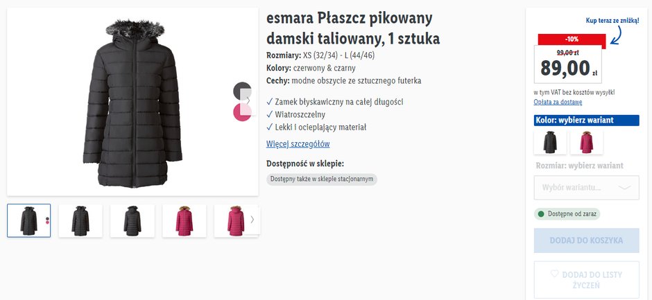 Esmara płaszcz pikowany taliowany damski