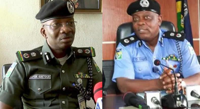 Kayode Egbetokun (L) takes over from Imohimi Edgal (R) as police chief of Lagos, Nigeria's commercial capital (Punch)