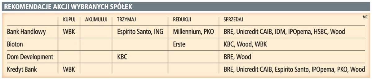 Rekomendacje akcji wybranych spółek