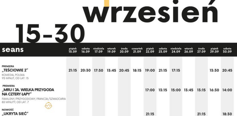 Fragment repertuaru kina Oaza zamieszczonego w "Informatorze Kulturalnym"